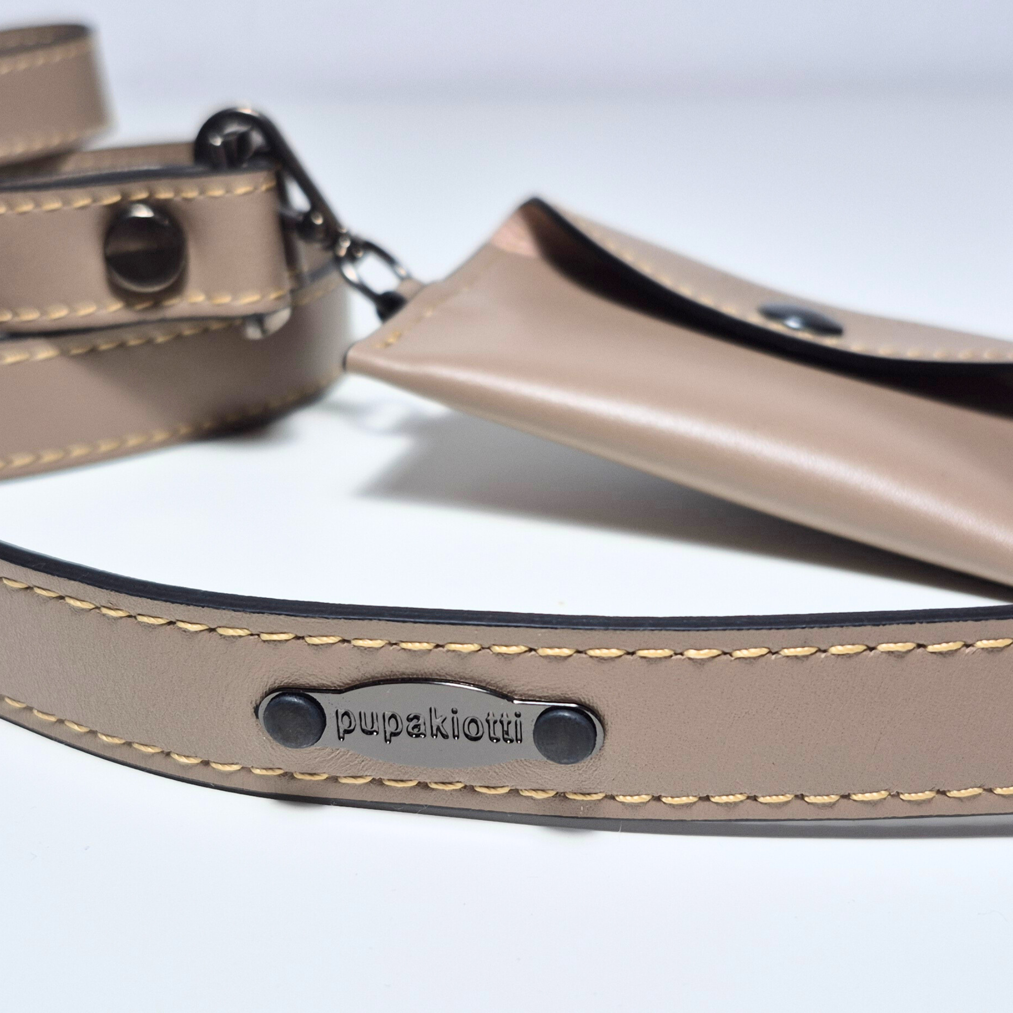 Set Collare e Guinzaglio in Pelle con Porta Sacchetti